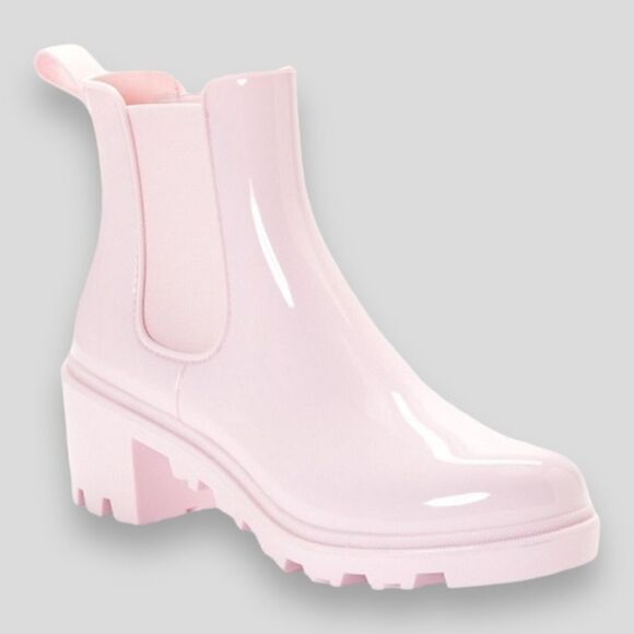 Just‎ Fab Boots Women's Pink Roonie Rain Heel Spring Easter Pull On Chelsea - Picture 9 of 9